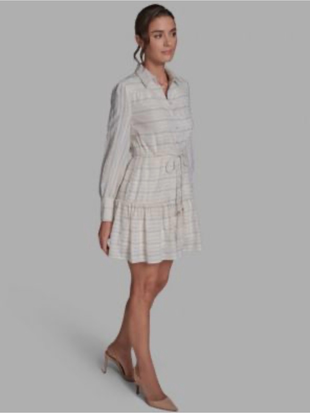 BCBG White Striped Tie-Waist Shirt Mini Dress